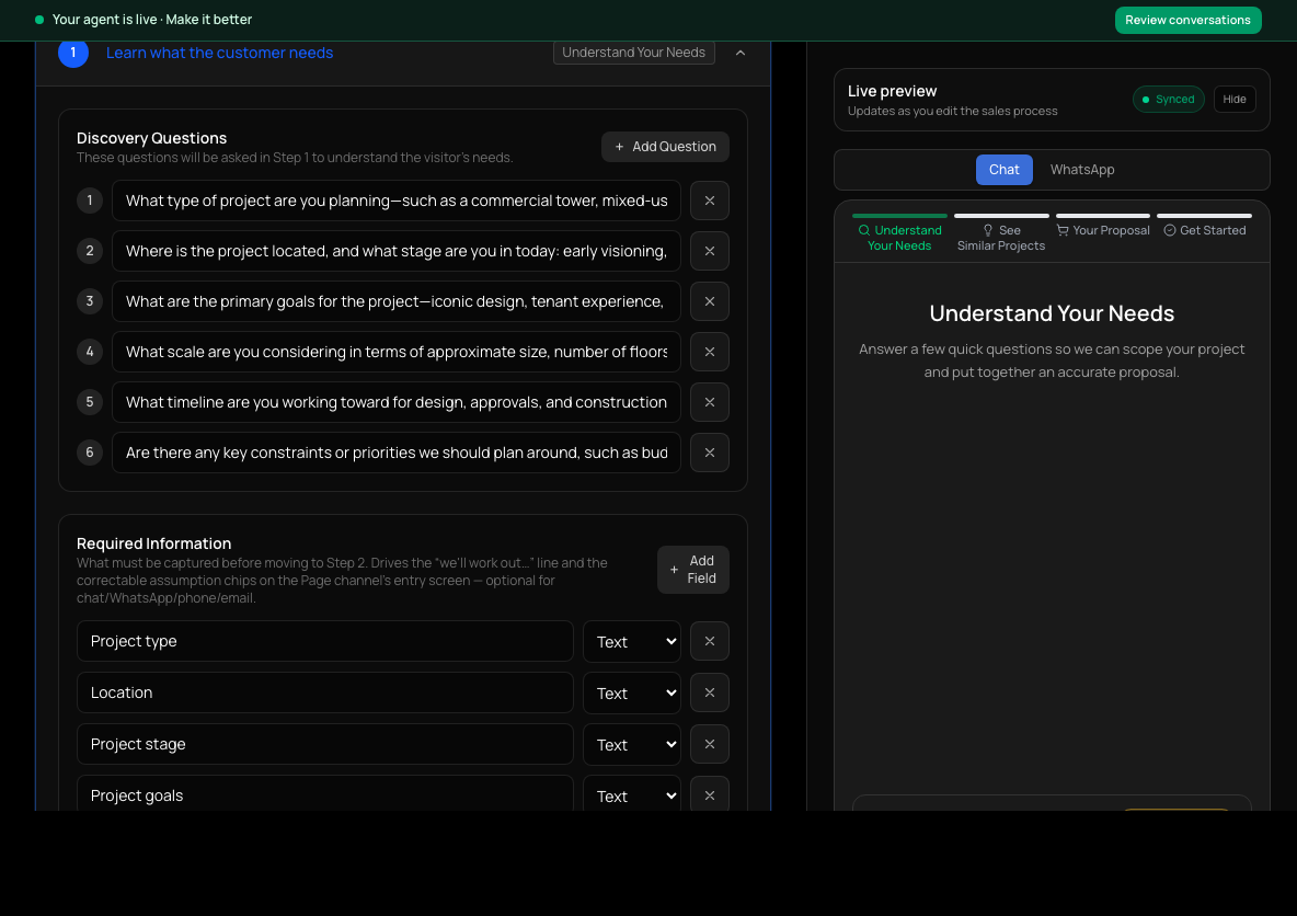 An open step showing what it does and an Edit details button, beside the live preview.
