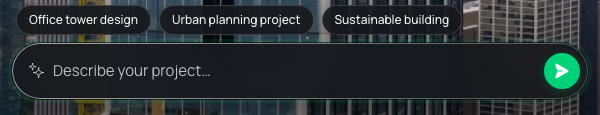 The test chat bar with three suggested questions and a Describe your project box.