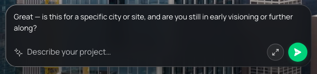 The agent's reply asking whether the project is for a specific city or site.